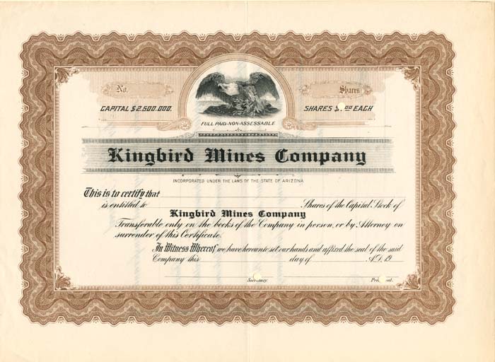 Kingbird Mines Co. - Stock Certificate